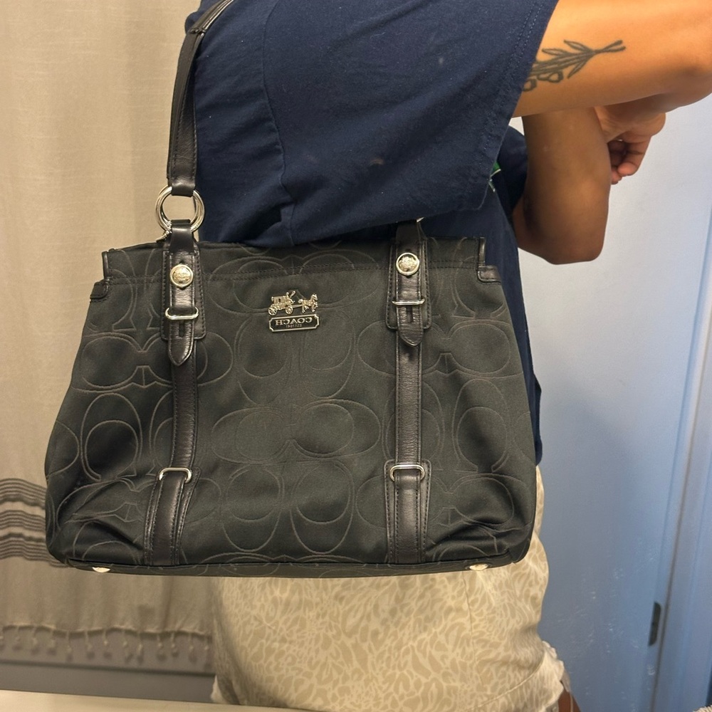 Coach Y2K 15402 Mia Black Signature Satin Shoulder Bag with Silver Accents - Picture 3 of 16